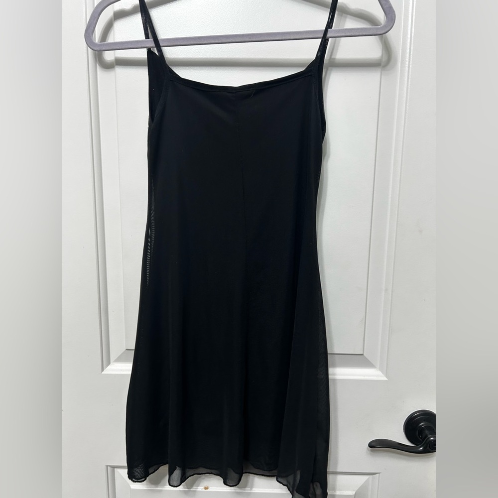 See You Monday XS black slip mini dress sheer mesh lined spaghetti straps LBD s - Picture 4 of 6